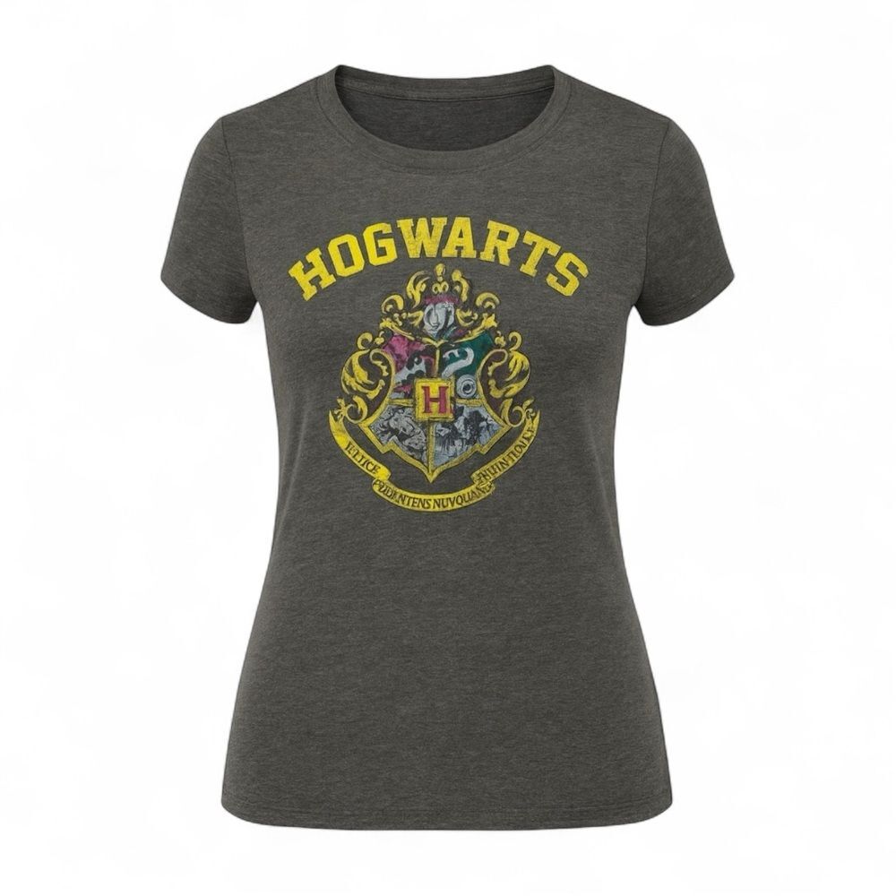 Wizarding World Hogwarts Crest Graphic Tee Gray XL Casual Fan Vintage Style